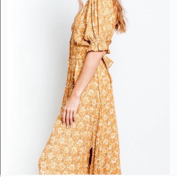 Faithfull the brand saffron Rafa ditsy floral midi dress xsmall yellow gold xs - Picture 7 of 12